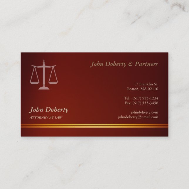 Elegant Attorney At Law | Red Business Card (Front)
