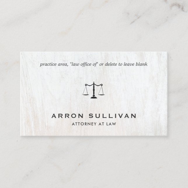 Elegant Attorney White Wood Business Card (Front)