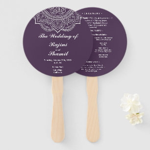 Elegant Aubergine Paisley Indian Wedding Program Hand Fan