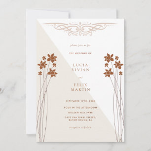 Elegant Autumn 2color Floral QR Code Photo Wedding Invitation