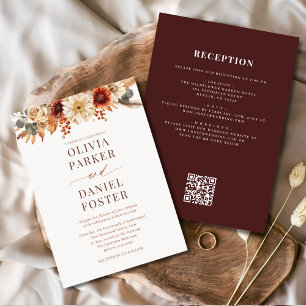 Elegant Autumn All in One QR Code Fall Wedding Invitation