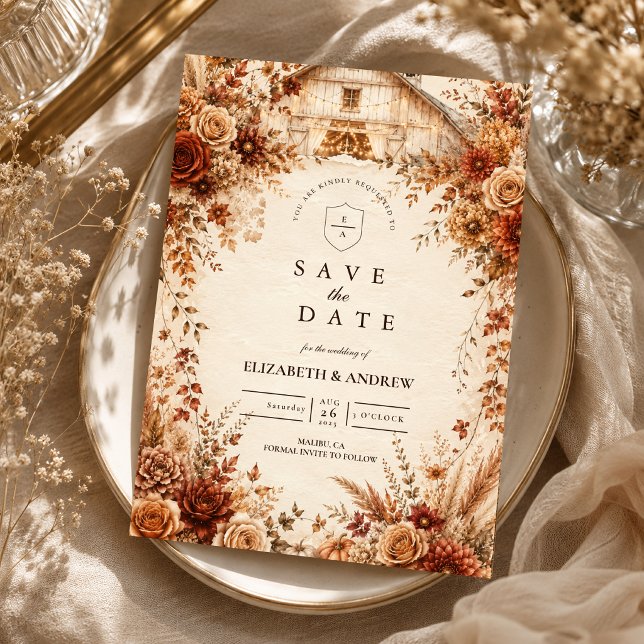 Elegant Autumn Barn Wedding Save The Date (Creator Uploaded)