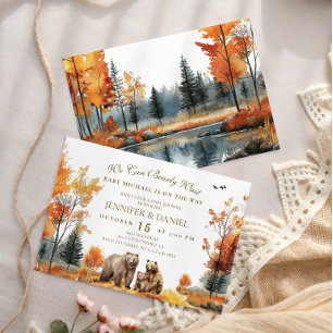 Elegant Autumn Bear Family Woodland Baby Shower Invitation