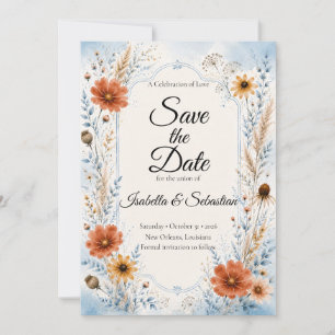 Elegant Autumn Blue Floral Wedding Save The Date