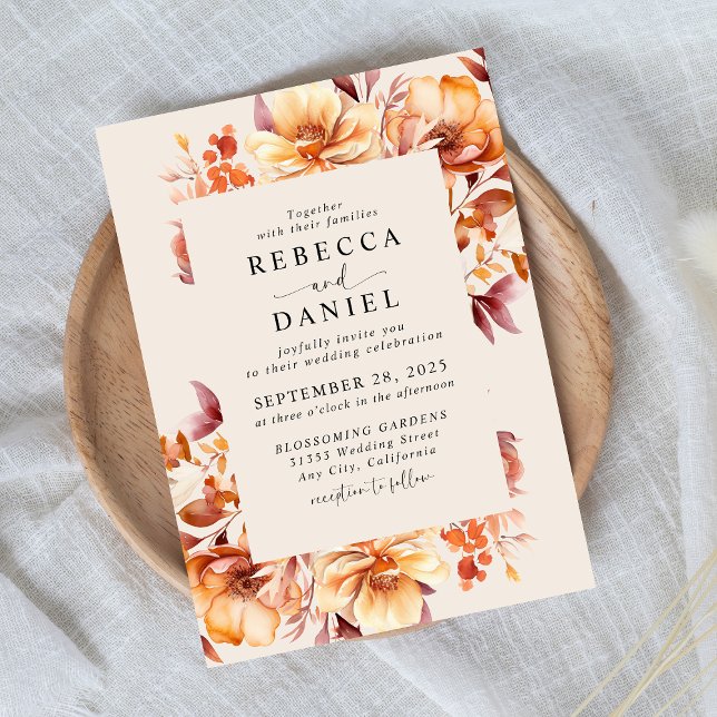 Elegant Autumn Boho Watercolor Floral Wedding Invitation (Creator Uploaded)