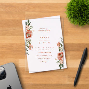 Elegant Autumn Botanical Floral Wedding Acrylic Invitations