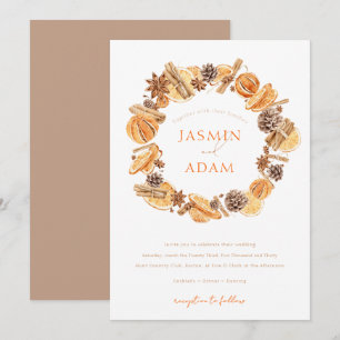 Elegant Autumn Botanical Pumpkin Wedding Invitation