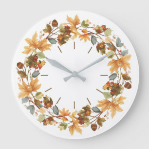 Elegant Autumn Botanical Wreath Watercolor clock
