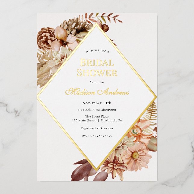 Elegant Autumn Bridal Shower Foil Invitation (Front)