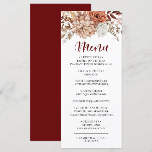 Elegant Autumn Burgundy Floral Wedding Flat Menu