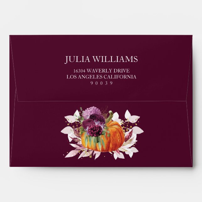 Elegant Autumn Burgundy Pumpkin Envelope (Back (Top Flap))