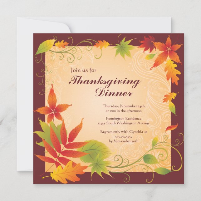 Elegant autumn colour Thanksgiving party invitatio Invitation (Front)