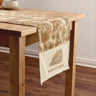 Elegant Autumn Countryside Toile Custom Name Short Table Runner