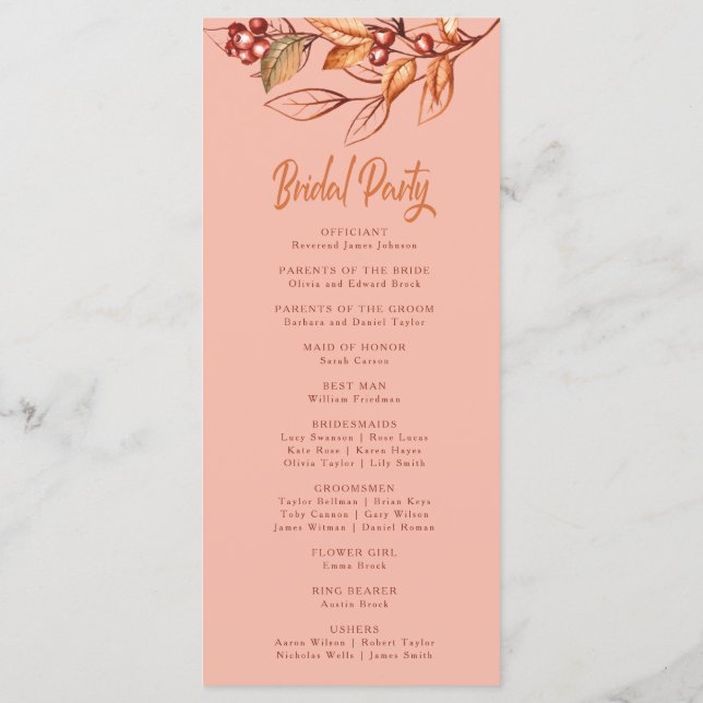 Elegant Autumn Earth tone Terracotta Wedding Programme (Back)