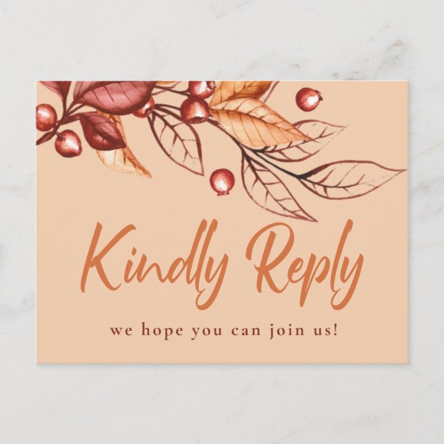 Elegant Autumn Earth tone Terracotta Wedding RSVP  Postcard (Front)