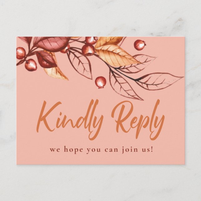 Elegant Autumn Earth tone Terracotta Wedding RSVP  Postcard (Front)