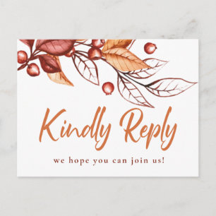 Elegant Autumn Earth tone Terracotta Wedding RSVP  Postcard