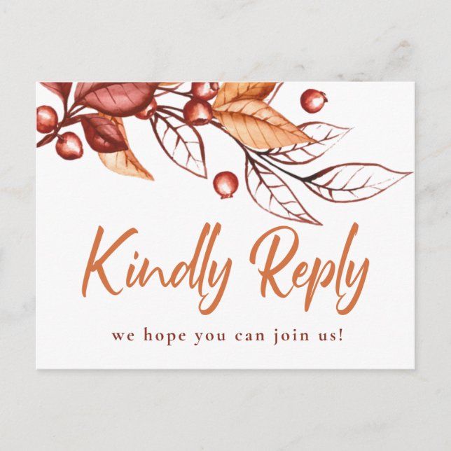 Elegant Autumn Earth tone Terracotta Wedding RSVP  Postcard (Front)