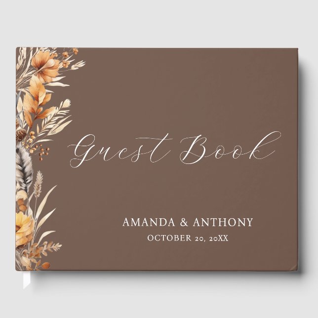 Elegant Autumn Fall Flower Wedding Guest Book (Front)