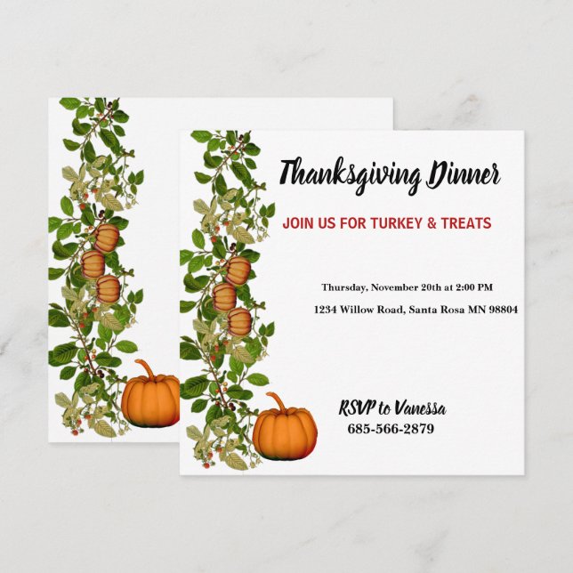 Elegant Autumn Fall Foliage Pumpkins Thanksgiving Invitation (Front/Back)
