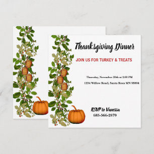 Elegant Autumn Fall Foliage Pumpkins Thanksgiving Invitation
