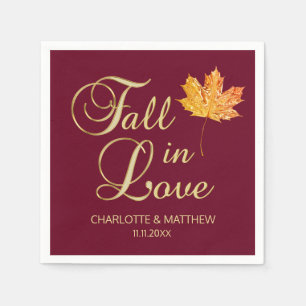 Elegant Autumn Fall in Love Burgundy Wedding Napkin