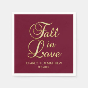 Elegant Autumn Fall in Love Burgundy Wedding Napkin