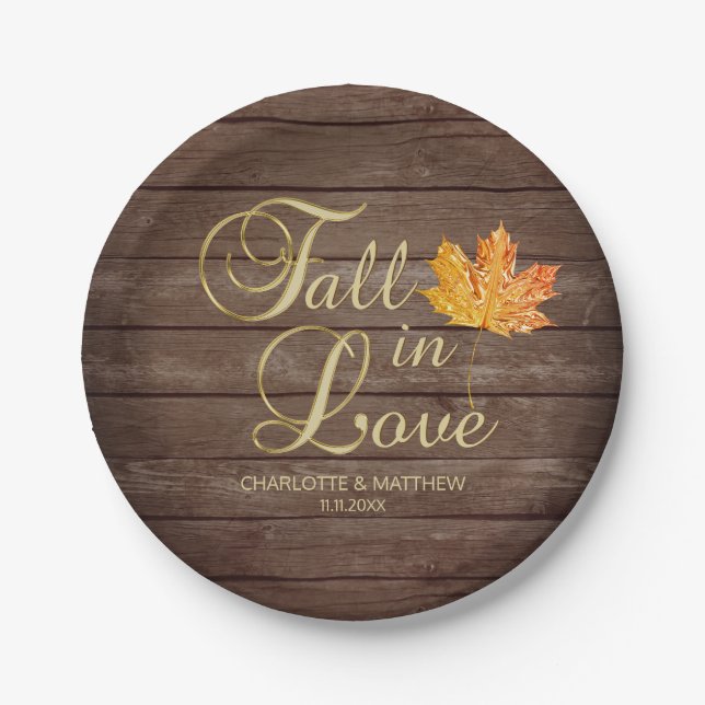Elegant Autumn Fall in Love Rustic Country Wedding Paper Plate (Front)
