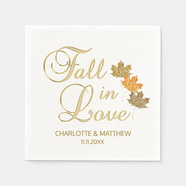 Elegant Autumn Fall in Love White Colour Wedding Napkin (Front)