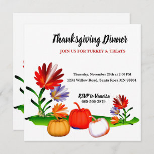 Elegant Autumn Fall Pumpkins Floral Thanksgiving Invitation
