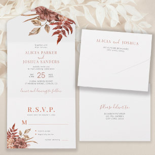 Elegant autumn fall watercolor floral wedding all in one invitation