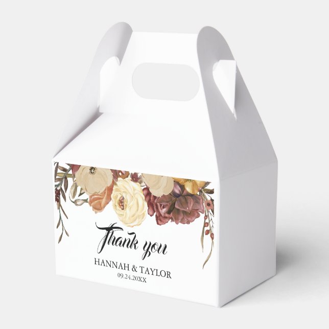 Elegant Autumn Fall Watercolor Floral Wedding Favour Box (Front Side)