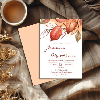 Elegant Autumn Fall Watercolor Terracotta Floral  Invitation