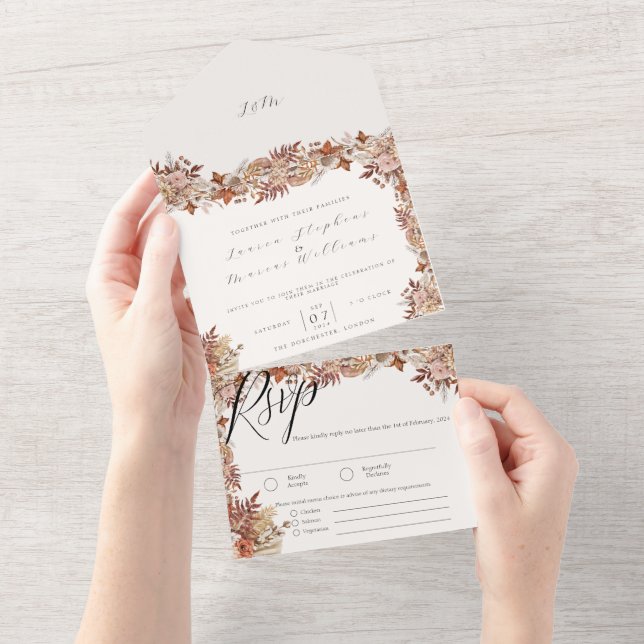 Elegant Autumn Floral All in One Wedding Invite (Tearaway)