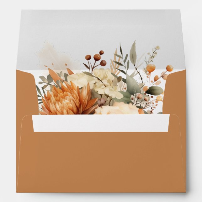 Elegant Autumn Floral Bouquet Burnt Orange Envelope (Back (Bottom))