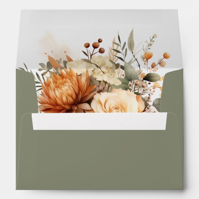 Elegant Autumn Floral Bouquet Sage Green Envelope (Back (Bottom))
