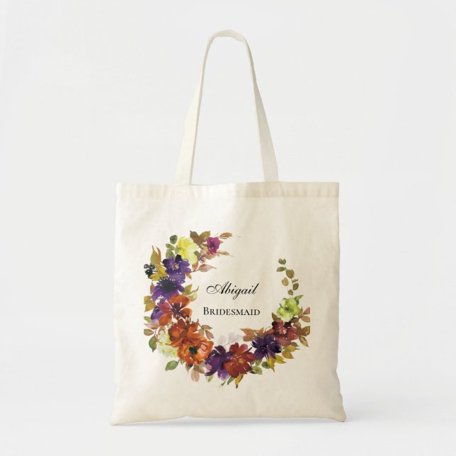 Elegant Autumn Floral Bridesmaid Wedding Gift Tote Bag (Front)