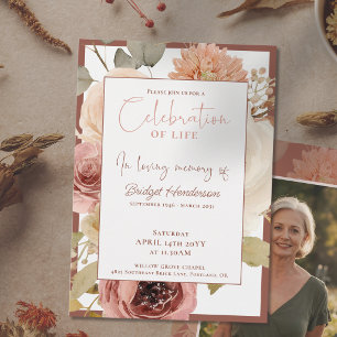 Elegant Autumn Floral Celebration of Life Funeral Invitation