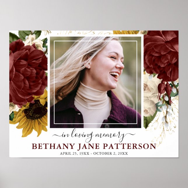 Elegant Autumn Floral Celebration of Life Funeral  Poster (Front)