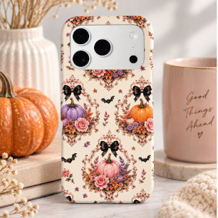 Elegant Autumn Floral Damask Halloween Pumpkin 