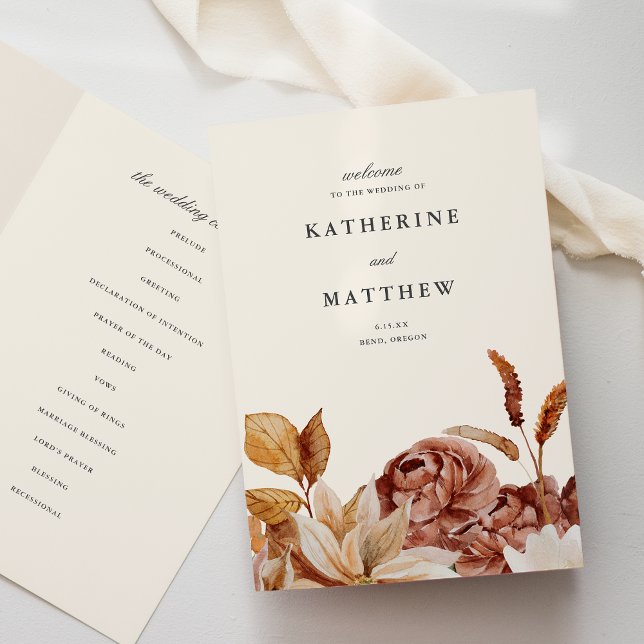 Elegant Autumn Floral Earth Tones Wedding Ceremony Programme (Creator Uploaded)