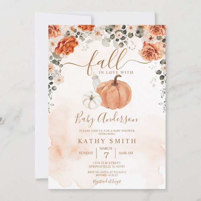 Elegant Autumn Floral Fall In Love Baby Shower Invitation (Front)