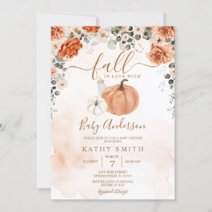 Elegant Autumn Floral Fall In Love Baby Shower Invitation