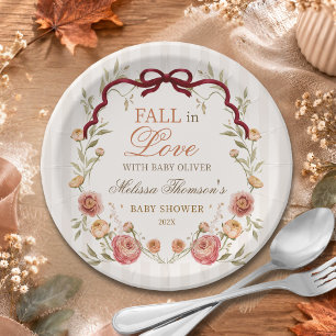 Elegant Autumn Floral Fall In Love Baby Shower Paper Plate
