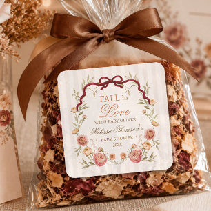 Elegant Autumn Floral Fall In Love Baby Shower  Square Sticker