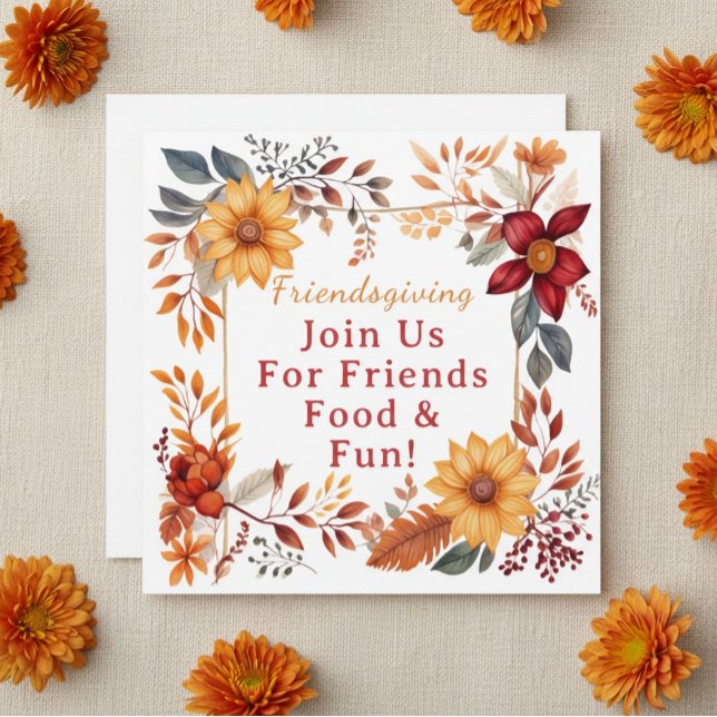 Elegant Autumn Floral Frame Friendsgiving Dinner  Holiday Card (Creator Uploaded)