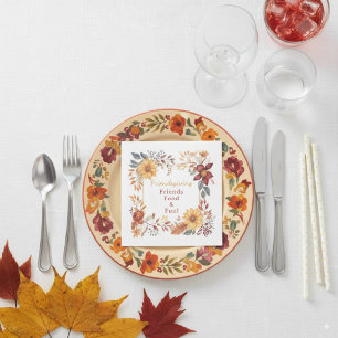 Elegant Autumn Floral Frame Friendsgiving Dinner  Napkin