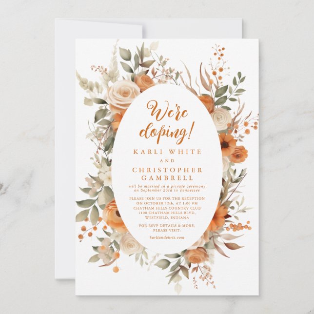 Elegant Autumn Floral Framed Elopement Reception Invitation (Front)