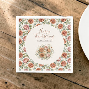 Elegant Autumn Floral Happy Thanksgiving Napkin