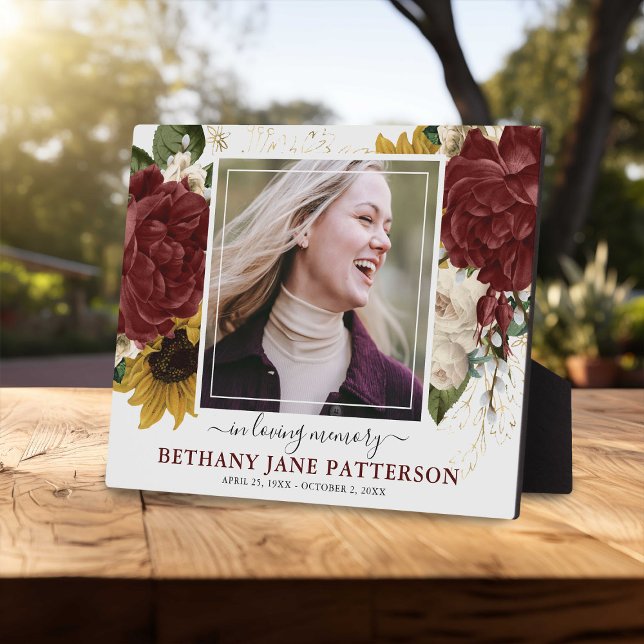 Elegant Autumn Floral 'In Loving Memory' Photo Plaque (Creator Uploaded)